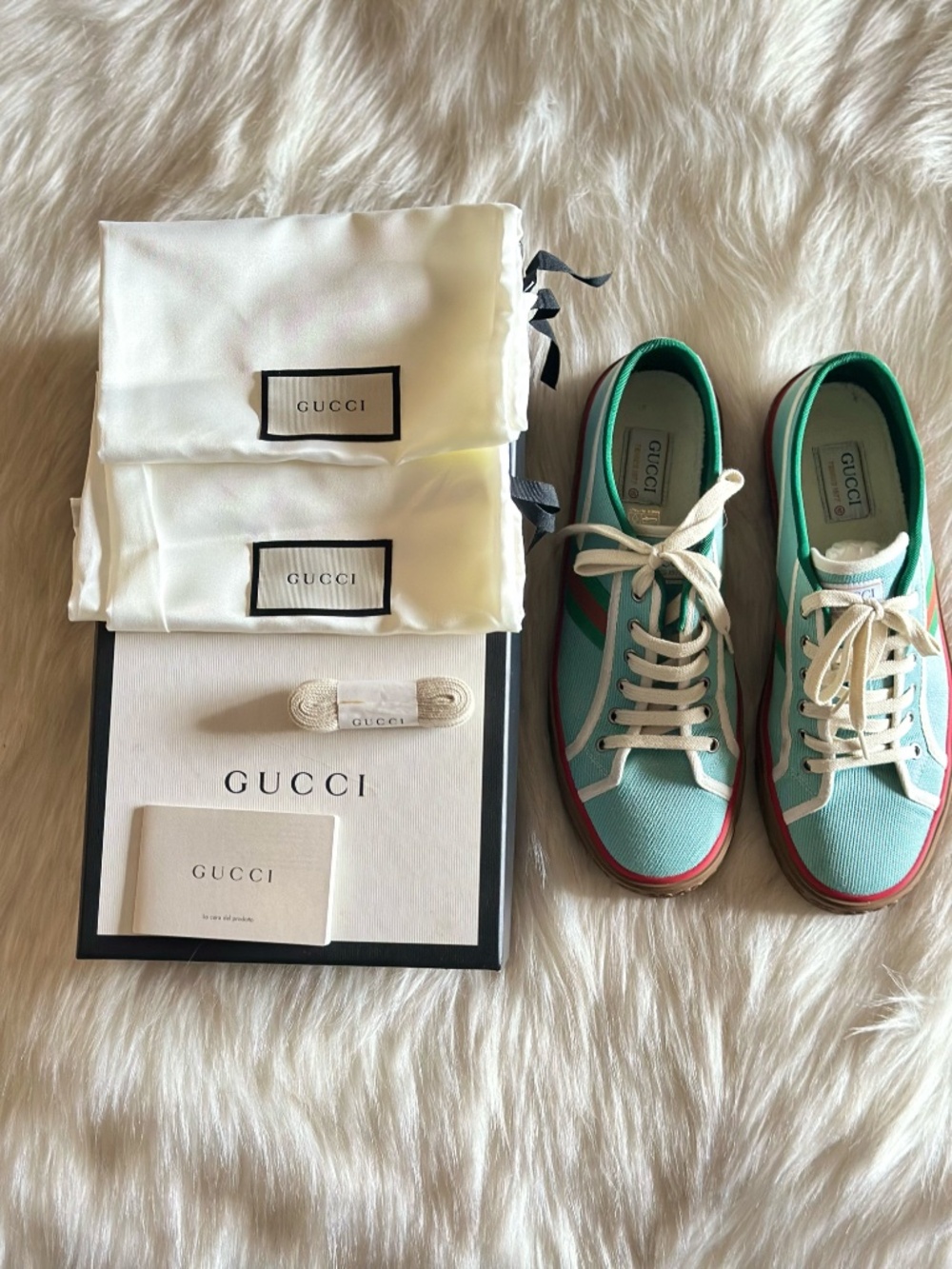 Gucci Tennis 1977 Mint Green Canvas Web Sneakers Size 10 - Picture 7 of 8